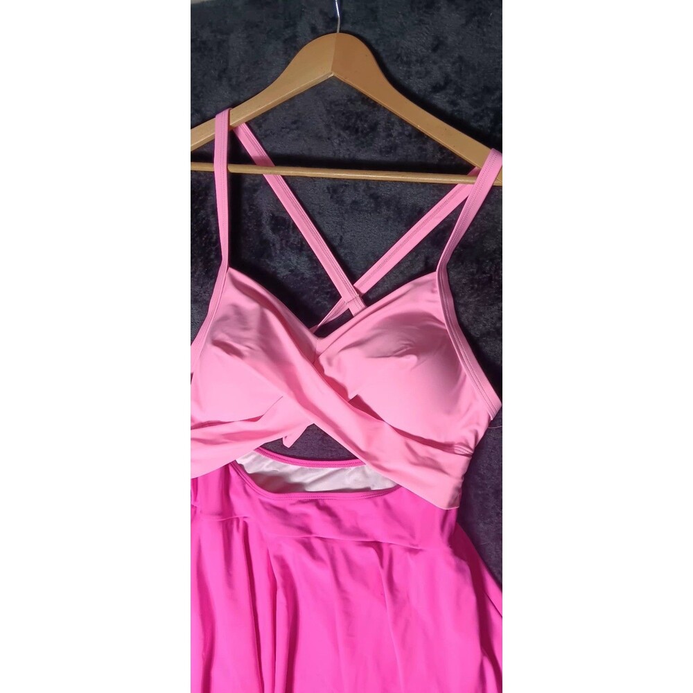 NWT! B2Prity Cutout OnePiece Swimdress Swimsuit XL Pink Colorblock Tummy Control - Picture 4 of 12